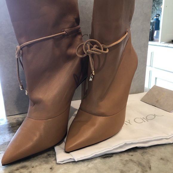 Jimmy Choo Stitch 100 Drawstring Leather Ankle Boots Tan size 36.5 NEVER WORN - Picture 7 of 10